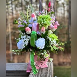 Pink Heart Polka Dot Vase Floral Arrangement